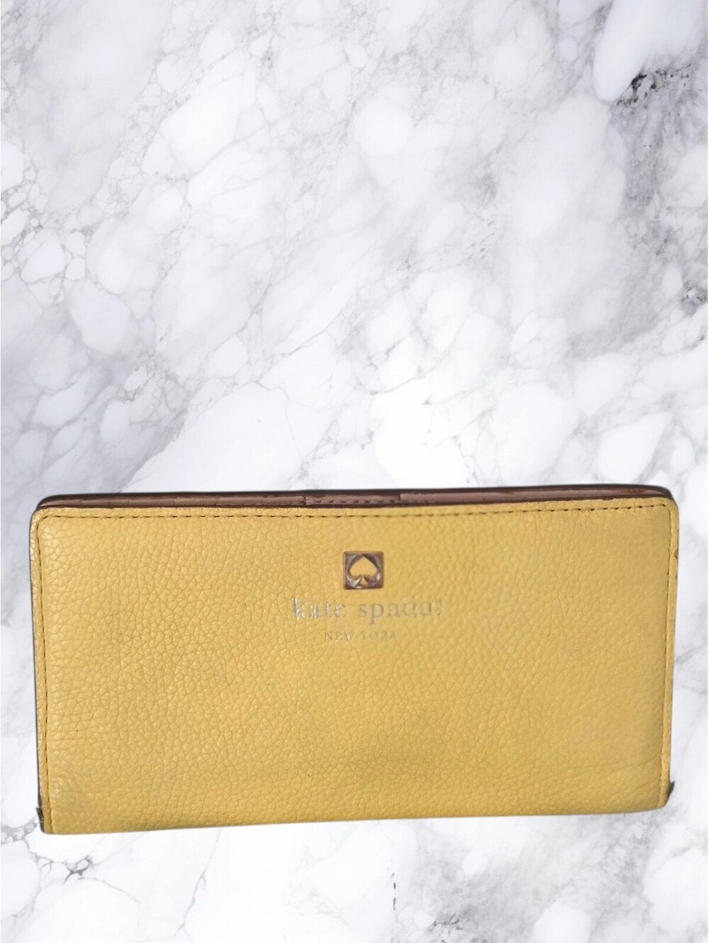 Kate Spade Pale Yellow Pebbled Leather Bi Fold Continental Wallet